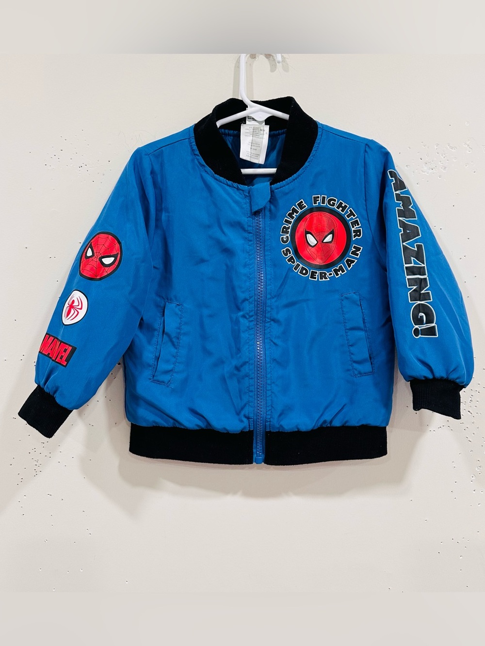 Marvel Spider-Man Boys Blue Bomber Jacket Character Graphic Size 3T Toddler